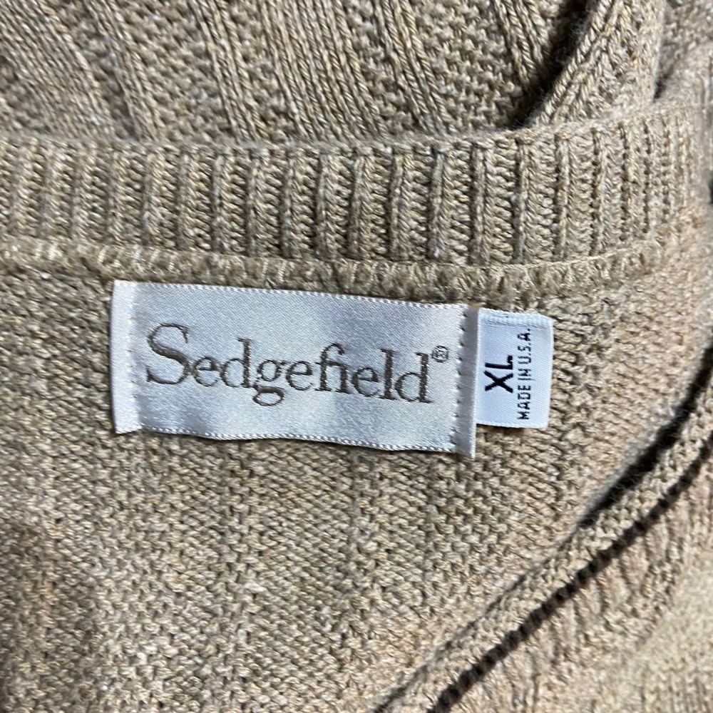 Vintage Sedgefield Mens Tan Deer Embroidered V Neck Knit Sweater XL Made in USA - Picture 8 of 9